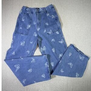 Simple Society Women Blue 7x28 Butterfly Wide Leg Denim Jean Fashion Trend